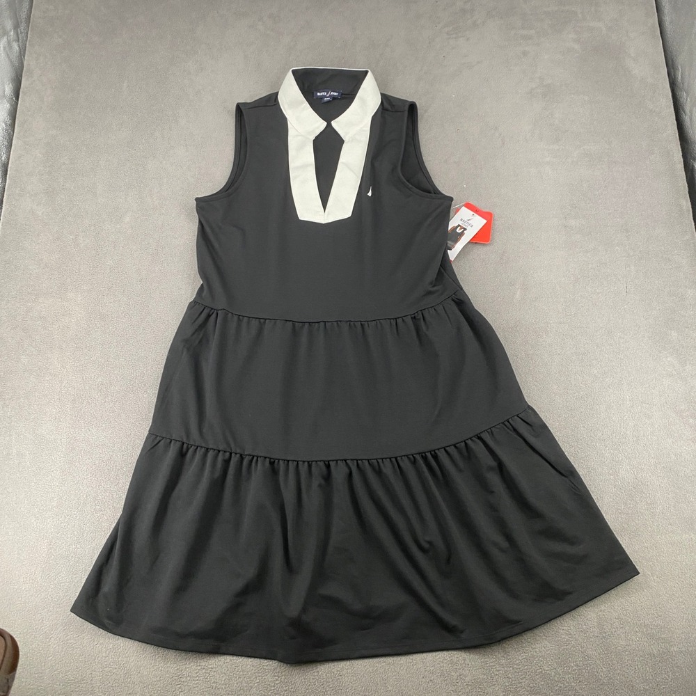 Nautica Jeans Womens Black Sleeveless Tiered Polo Dress Size M 1844377